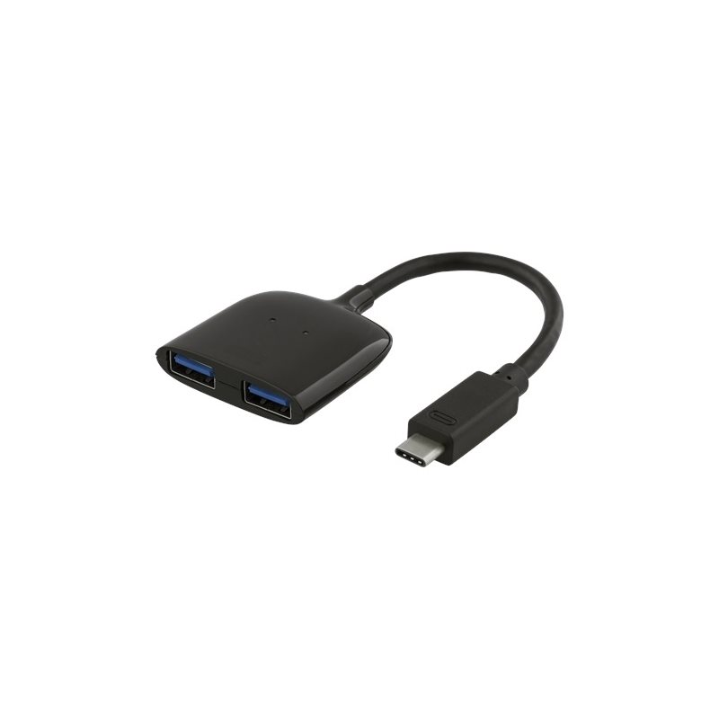 Deltaco Minikokoinen USB-C-hubi, 2x USB-A 3.1, 5Gbps, 0,9A (Poistotuote! Norm. 19,90€)