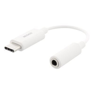 Deltaco USB-C -> 3,5mm -audioadapteri, 11cm, valkoinen