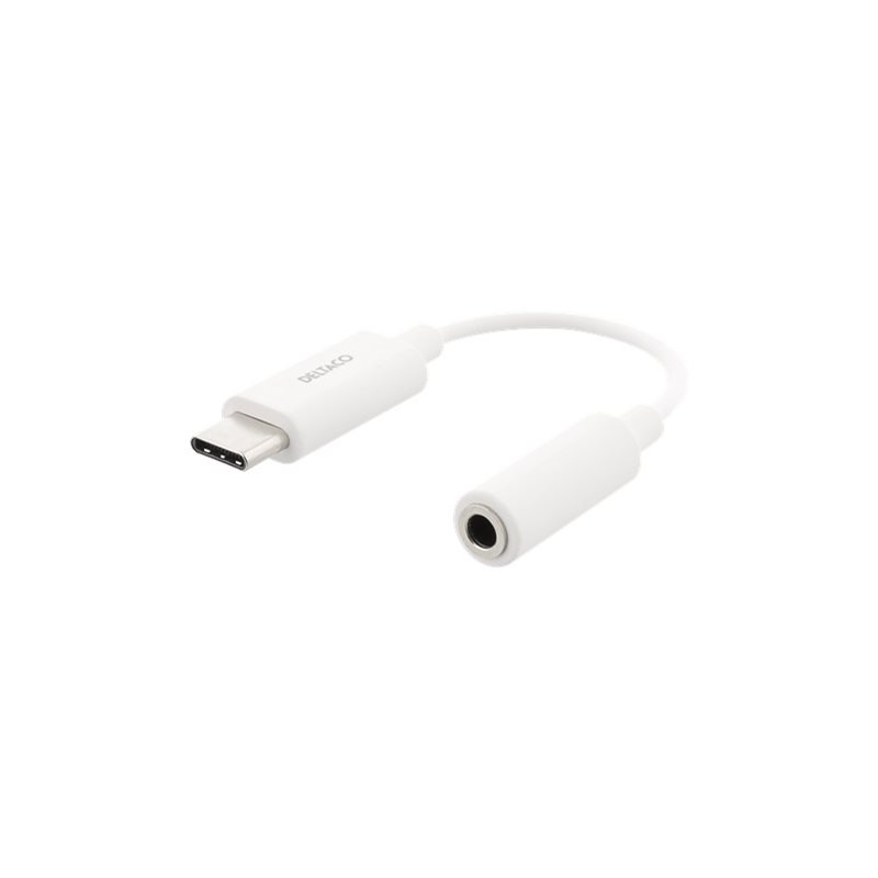 Deltaco Sovitin USB-C - 3,5mm, stereoääni, aktiivinen, 11cm, valkoinen