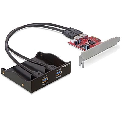 DeLock 2-porttinen 3.2 Gen1 USB-A -lisäkortti 3.5" paneeliin, PCIe x1, musta