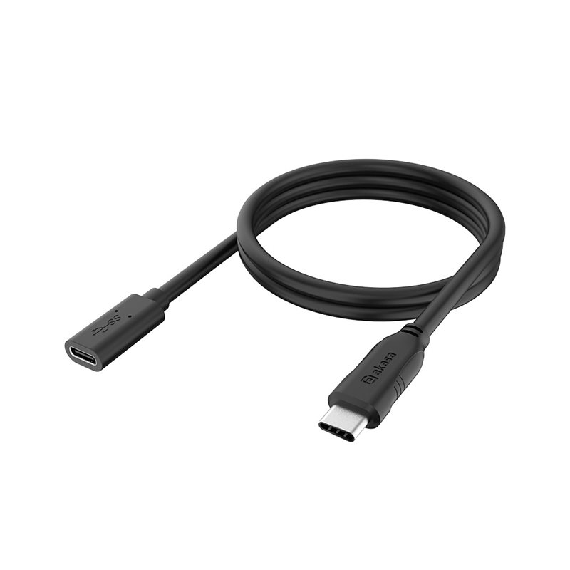 Akasa 3.2 Gen2 USB-C uros-naaras -jatkokaapeli, PD3.0 5A 100W, 1,2m, musta