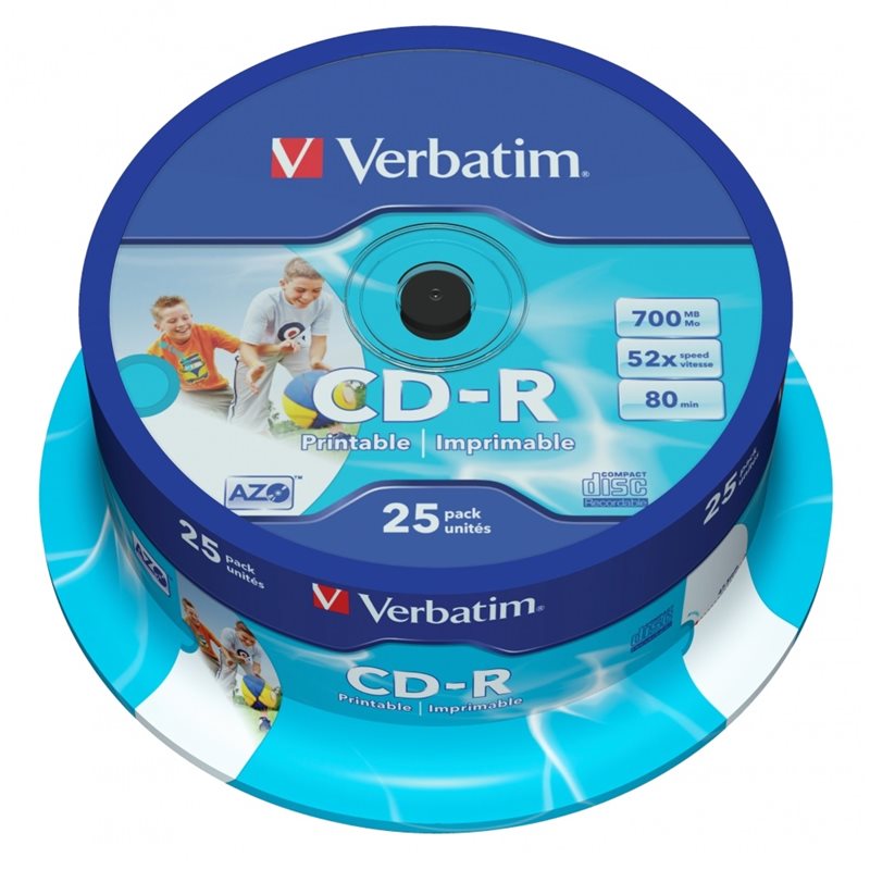 Verbatim CD-R 700MB/80min, 52x, printable, spindle, 25kpl