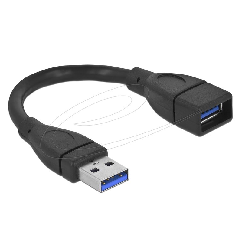 DeLock 3.2 Gen1 USB-A -jatkokaapeli, uros-naaras, 15cm, musta