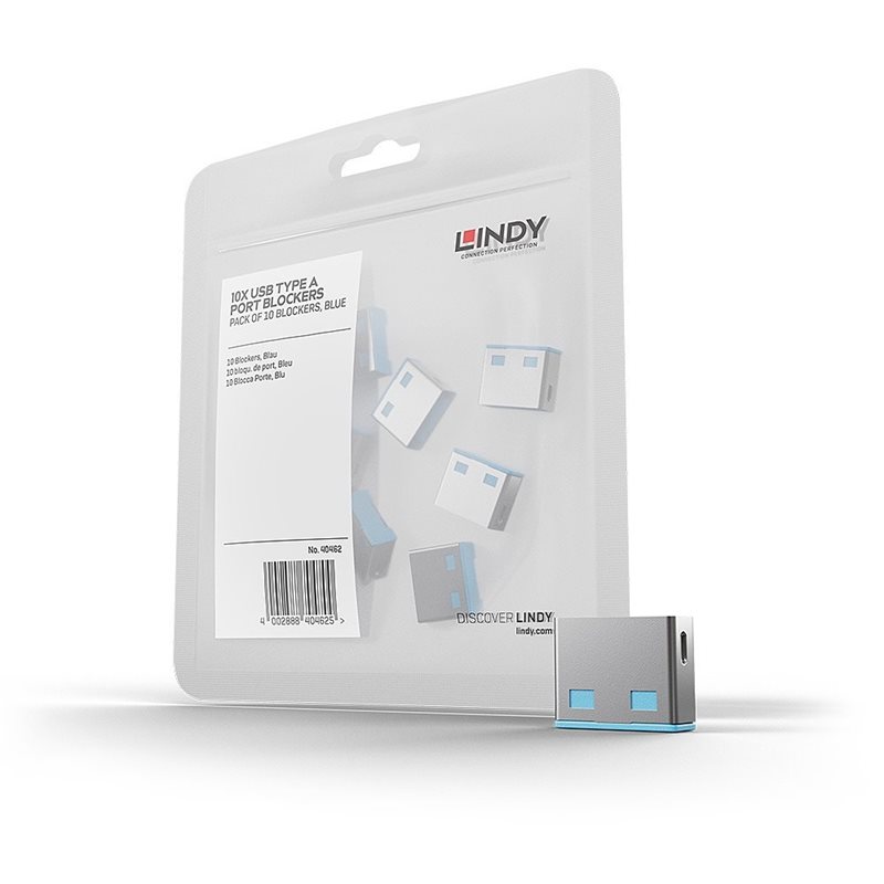 Lindy USB-A Port Blocker, 10kpl, sininen/harmaa