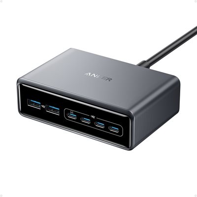 Anker 200W Prime Charger, GaN-pöytälaturi, 4x USB-C, 2x USB-A, tummanharmaa