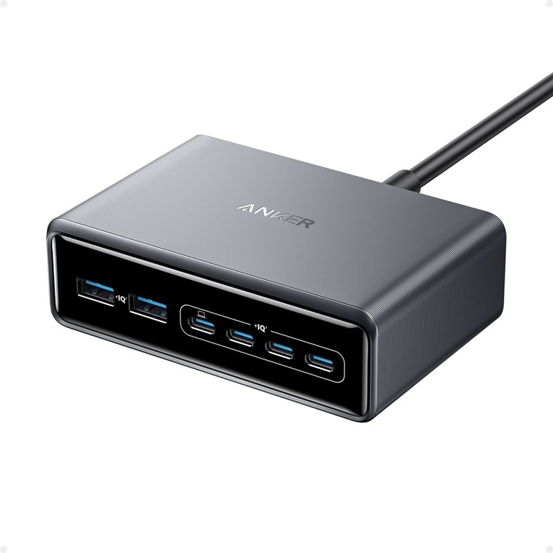 Anker 200W Prime Charger, GaN-pöytälaturi, 4x USB-C, 2x USB-A, tummanharmaa