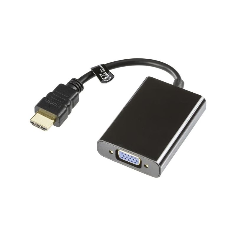 Deltaco HDMI > VGA-sovitin, 19-pin ur - 15-pin na +3,5mm, 0,2m. musta