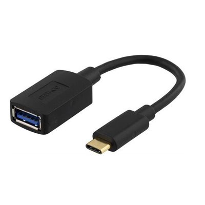 Deltaco 3.2 Gen1 USB-C uros -> USB-A naaras -adpateri, 0,15m, musta