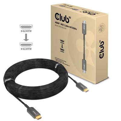 Club 3D HDMI 2.1 AOC -kaapeli, 4K120Hz, 8K60Hz, yksisuuntainen, uros/uros, 20m, musta