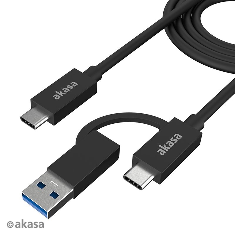 Akasa 3.2 Gen2x2 USB-C - USB-A/C -kaapeli, 10/20Gbps, 15W/60W, 1m, musta