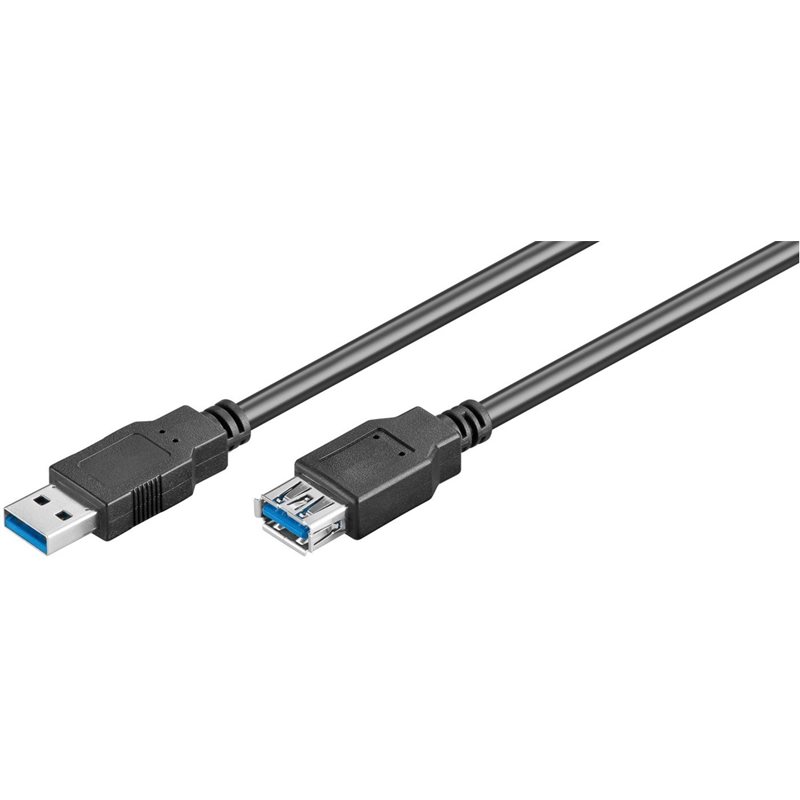 MicroConnect 3.0 USB-A -jatkokaapeli, uros-naaras, 1m, musta