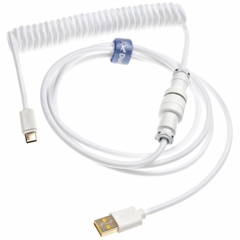 Ducky Coiled Cable - White Edition, näppäimistön kierrekaapeli, 1,8m, valkoinen