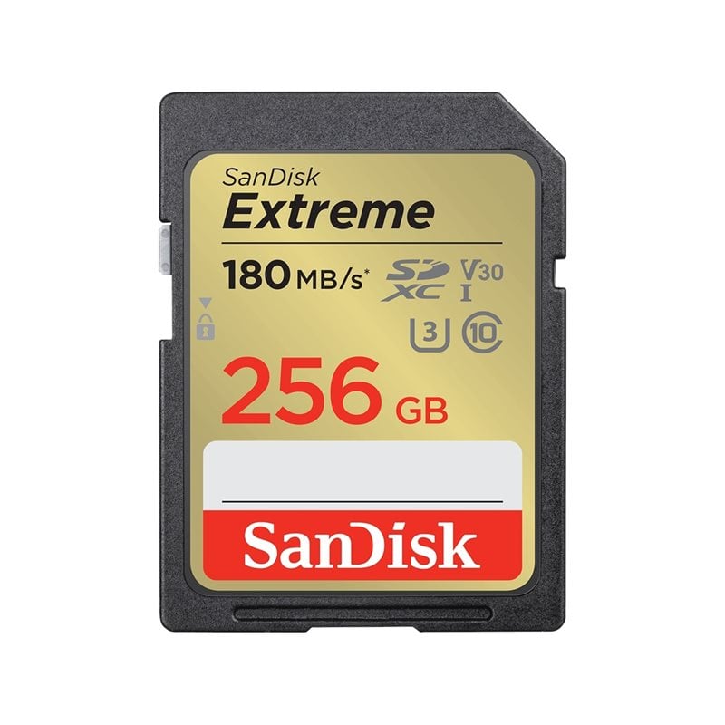 Sandisk 256GB Extreme, SDXC -muistikortti, UHS-I V30 U3, 180/130 MB/s