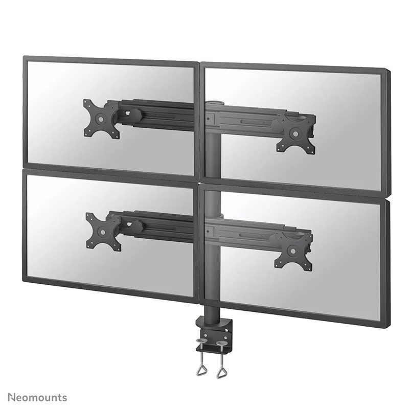 Neomounts by Newstar 19-27" x4 Flat Screen Desk Mount, näyttövarsi pöydälle neljälle näytölle, Full-motion, musta