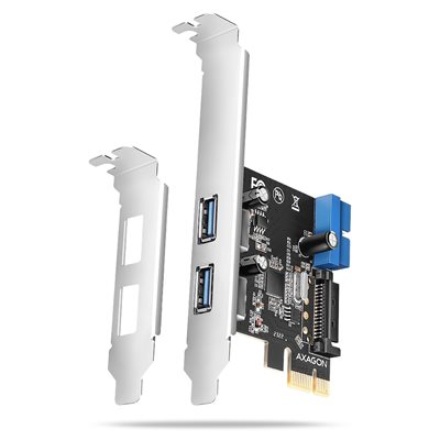 AXAGON (Outlet) 2-porttinen 3.2 Gen1 USB-A + 2x 19-pin sisäinen USB -lisäkortti, 15-pin SATA-lisävirta