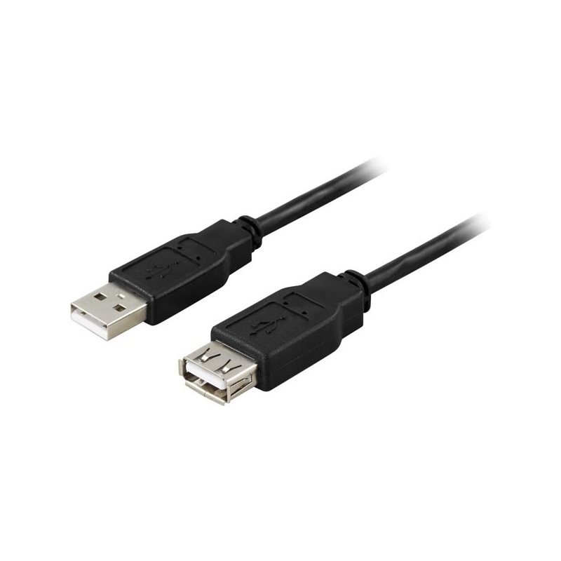 Deltaco 2.0 USB-A -jatkokaapeli, uros-naaras, 0,1m, musta