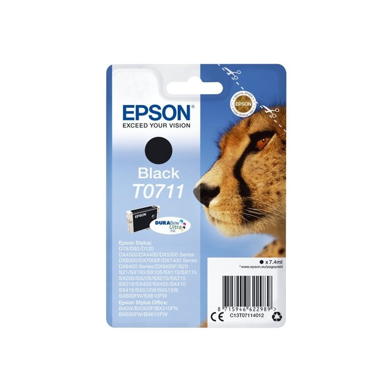 Epson T0711 DURABrite Ultra Cheetah -väriainekasetti, musta (SEC)
