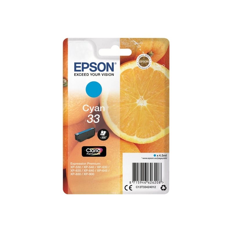 Epson 33 Claria Premium Ink Oranges -väriainekasetti, syaani (SEC)