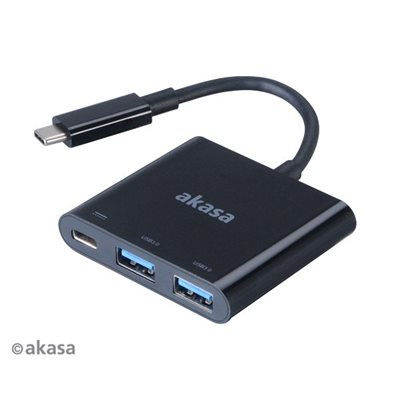 Akasa 3-porttinen USB-C -hubi, USB-C-lataus, musta