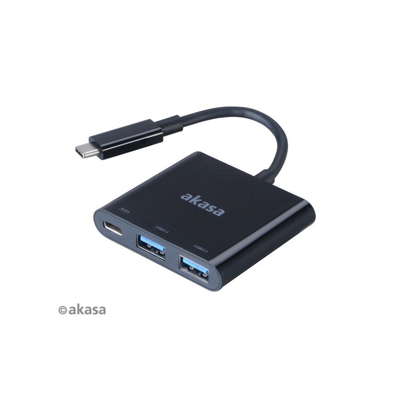 Akasa USB-C -latausasema/hubi, 15cm, musta (Poistotuote! Norm. 25,8€)