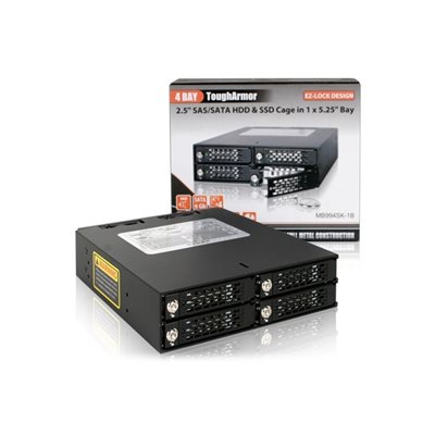 ICY DOCK ToughArmor MB994SK-1B, 4 x 2.5" HDD/SSD -kiintolevykehikko 5.25" -laitepaikkaan, musta