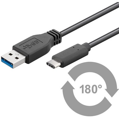 MicroConnect 3.2 Gen1 USB-C - USB-A -kaapeli, 1m, musta