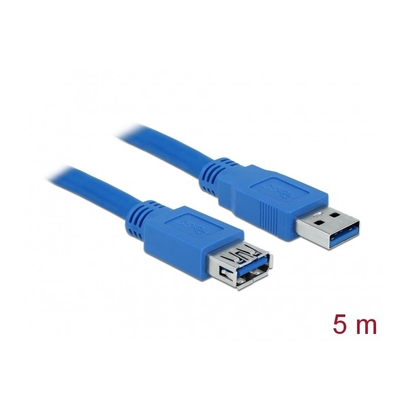 DeLock 3.0 USB-A -jatkokaapeli, uros-naaras, 5m, sininen