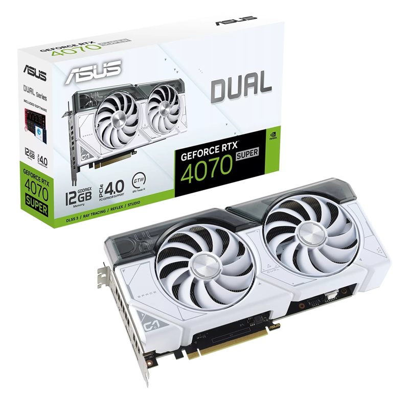 Asus GeForce RTX 4070 SUPER DUAL White -näytönohjain, 12GB GDDR6X