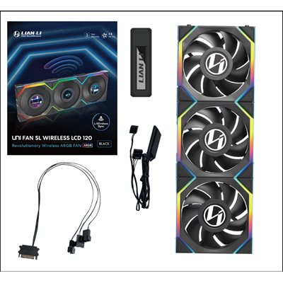 Lian Li UNI FAN SL Wireless LCD - Triple Pack, 120mm ARGB PWM -laitetuuletinsarja, musta