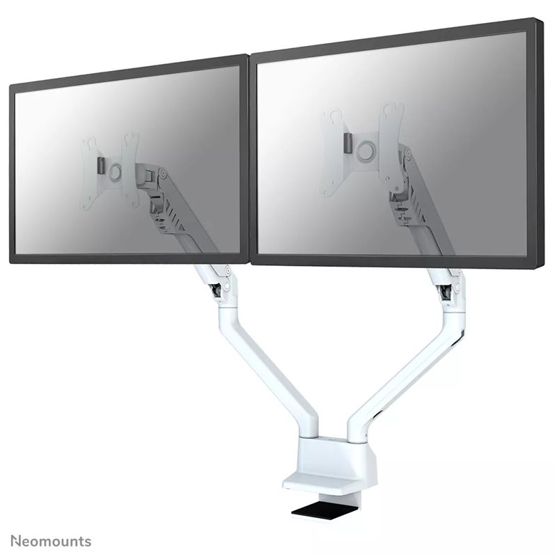 Neomounts 10-32" x2 Dual Flat Screen Desk Mount, näyttövarsi pöydälle kahdelle näytölle, valkoinen