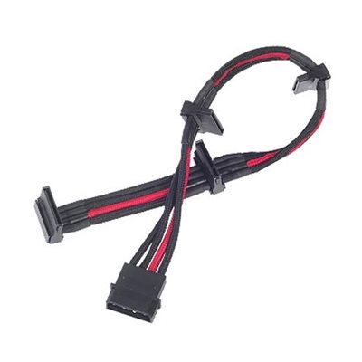 SilverStone Modauskaapeli, 1x 4-pin Molex muunto 4x SATA, punainen