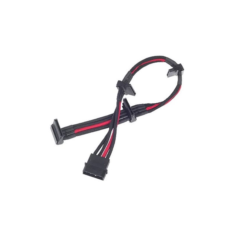 SilverStone Modauskaapeli, 1x 4-pin Molex muunto 4x SATA, punainen