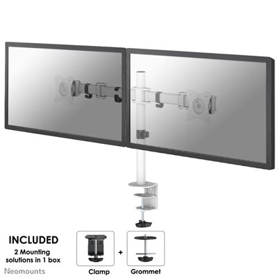 Neomounts 10-30" x2 Select Monitor Desk Mount, näyttövarsi pöydälle kahdelle näytölle, valkoinen