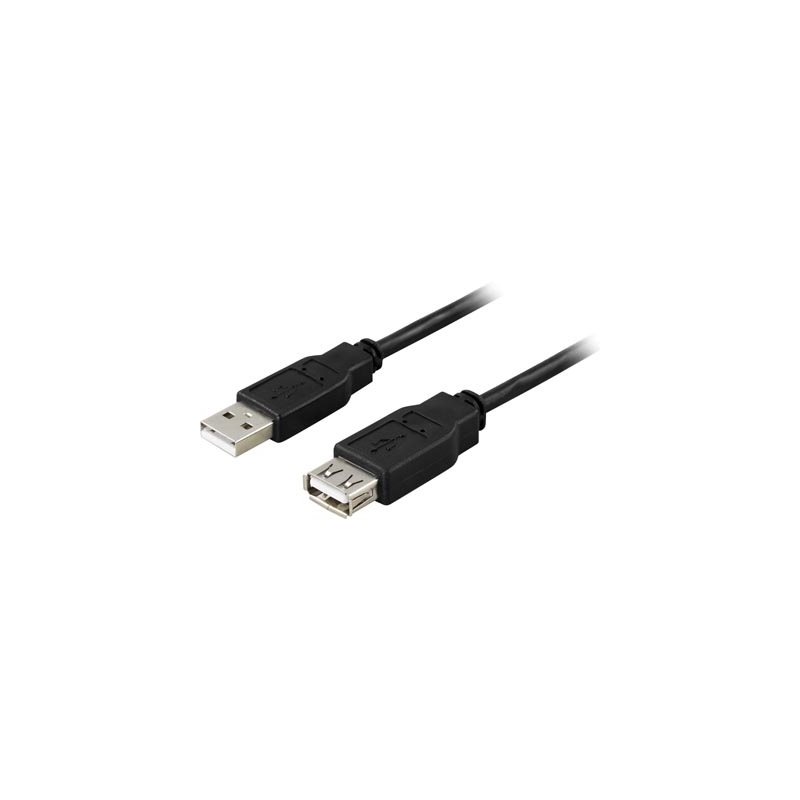 Deltaco 2.0 USB-A -jatkokaapeli, uros-naaras, 2m, musta