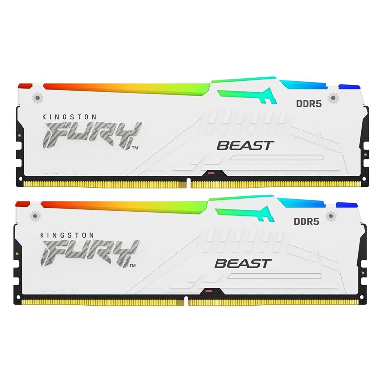 Kingston 32GB (2 x 16GB) FURY Beast White RGB, DDR5 6000MHz, CL36, 1.35V, valkoinen