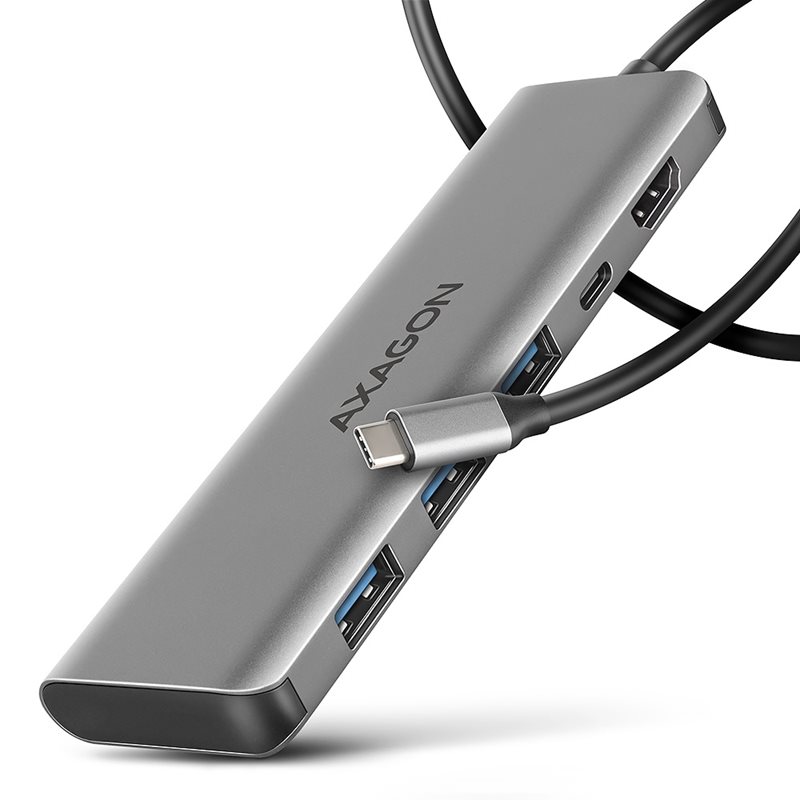AXAGON 3.2 Gen1 USB-C hubi, 3x USB-A, HDMI, PD3.0 100W, 1m, hopea
