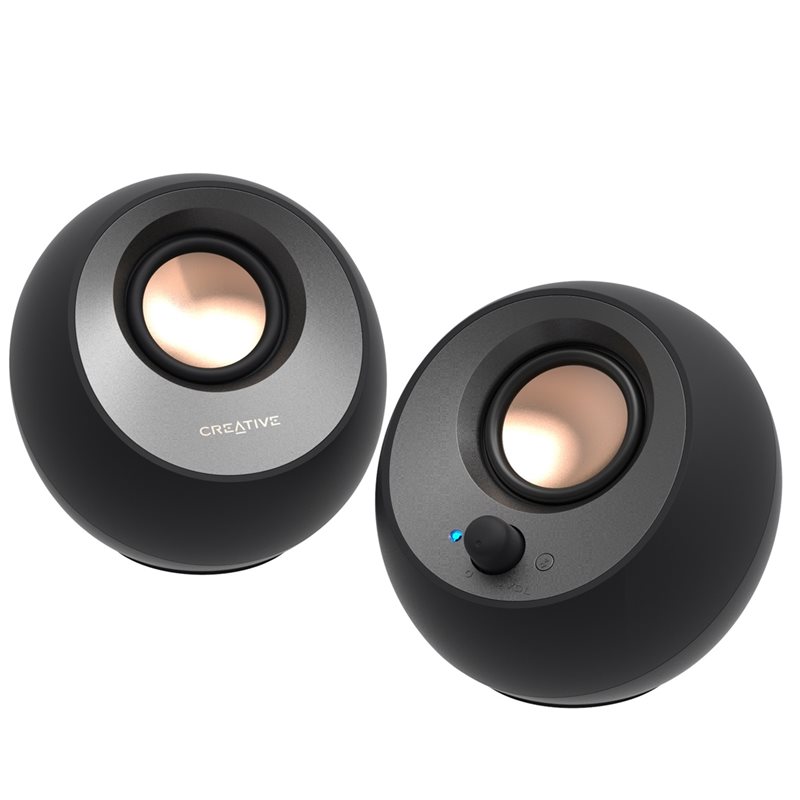 Creative (Outlet) Pebble v3, 2.0 -kanavaiset pöytäkaiuttimet, USB-C-virransyötöllä, Bluetooth 5.0, musta
