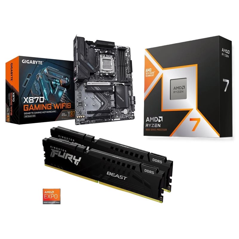 Gigabyte X870 GAMING WIFI6 + Ryzen 7 9800X3D + 32GB DDR5 6000MHz -tuotepaketti