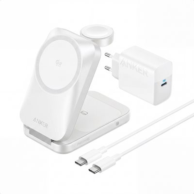 Anker 3-in-1 Prime Wireless Charging Station Foldable, langaton latausteline, valkoinen
