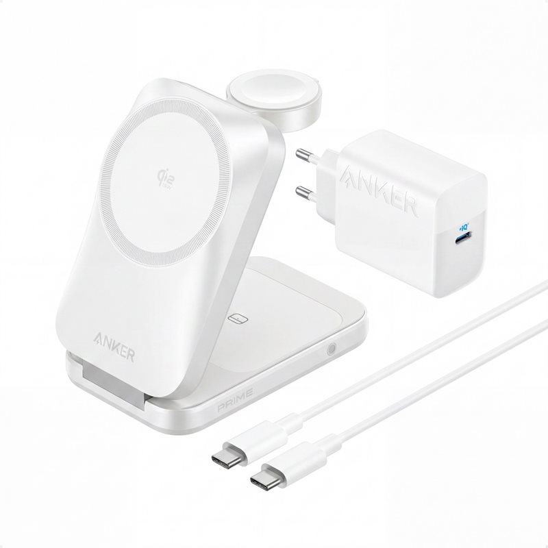 Anker 3-in-1 Prime Wireless Charging Station Foldable, langaton latausteline, valkoinen