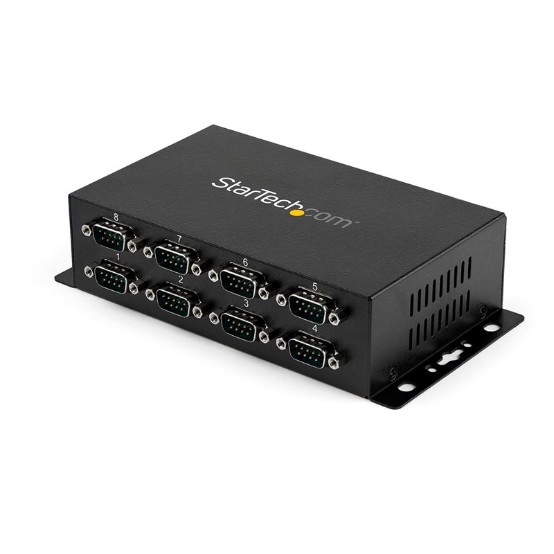 StarTech.com 8-porttinen USB -> DB-9 RS-232 Serial Adapter Hub - Teollinen DIN Rail ja seinäkiinnitettävä, musta