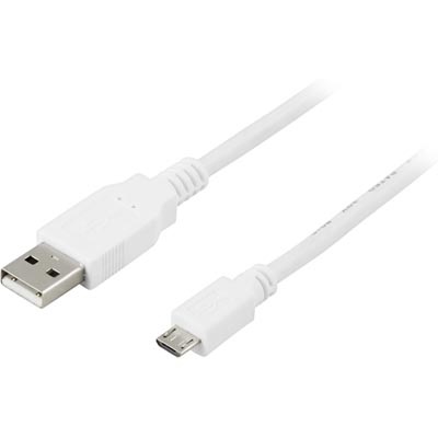 Deltaco 2.0 USB-A - Micro-USB -kaapeli, 5-pin, 2m, valkoinen