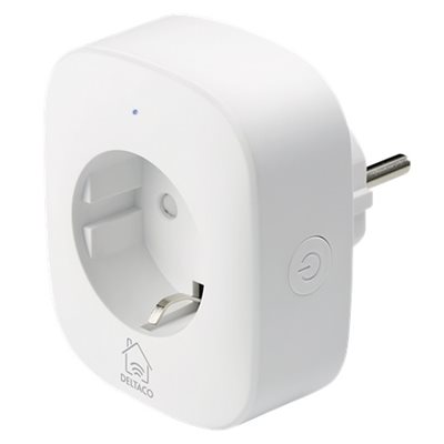 Deltaco Smart Home, WiFi-älypistorasia virrankulutuksen monitoroinnilla, 10A, ajastimella, valkoinen