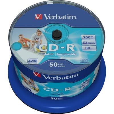 Verbatim CD-R, 52x, 700 MB/80 min, spindle, AZO, printable, 50-pakkaus
