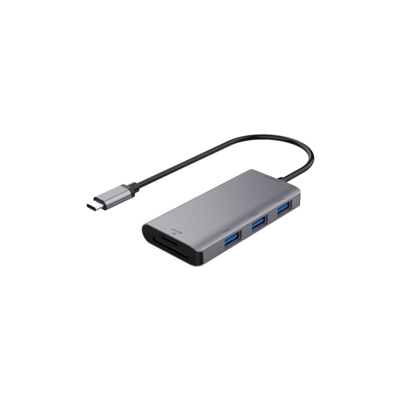 Deltaco USB-C hub, USB-C 3.1 Gen 1, 3x USB-A, SD/mSD reader, spc grey