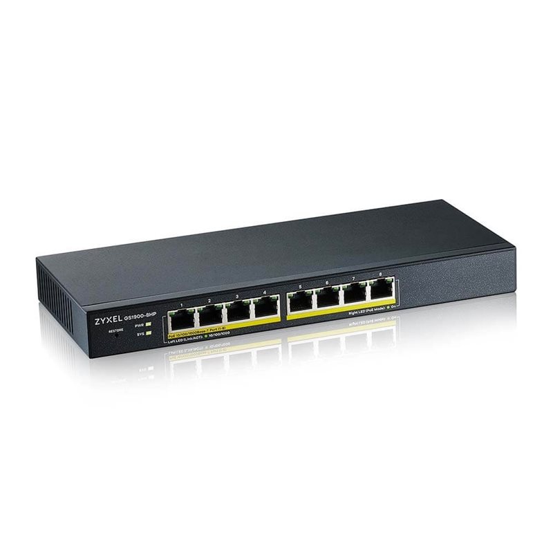 ZyXEL GS1900-8HP, 8-porttinen kytkin, PoE+ (70W), musta - Kuva 2