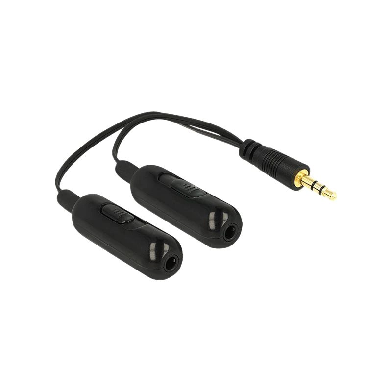 DeLock Äänisovitin, 3,5mm stereo uros -> 2 x 3,5mm naaras, musta