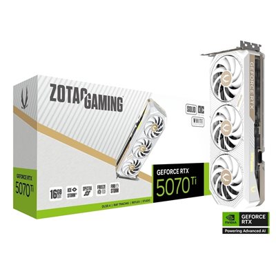 Zotac GeForce RTX 5070 Ti SOLID CORE OC White Edition -näytönohjain, 16GB GDDR7
