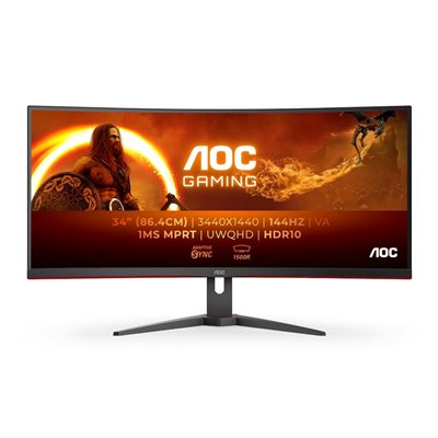 AOC 34" CU34G2XE/BK, kaareva 144Hz WQHD-pelimonitori, musta/punainen
