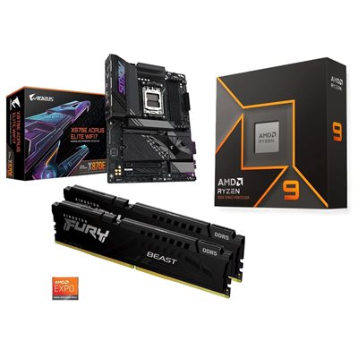 Gigabyte X870E AORUS ELITE WIFI7 + Ryzen 9 9900X + 32GB DDR5 6000MHz -tuotepaketti